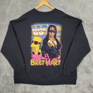 Vintage Champion WWF Bret Hart Bart Simpson Graphic Sweatshirt Black Mens 3XL